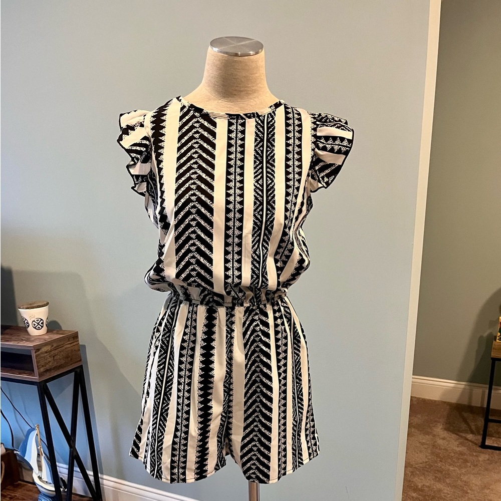 Black and White Striped Romper